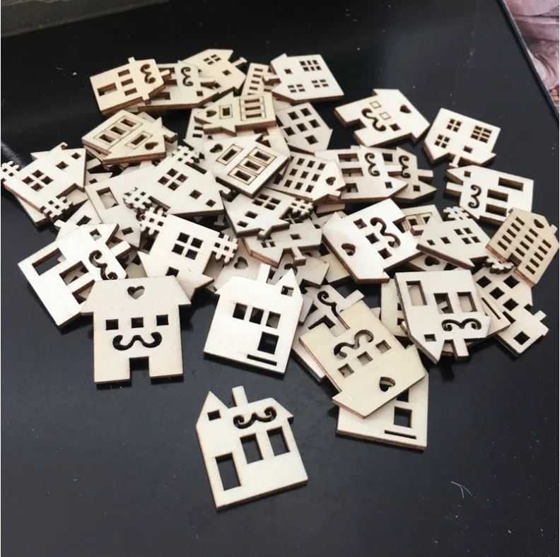 50PCS 30mm Wooden Flower Embellishments Laser Cut Blanks Slices for Sewing Clip Arts and Crafts Nature Decorations for Kids DIY