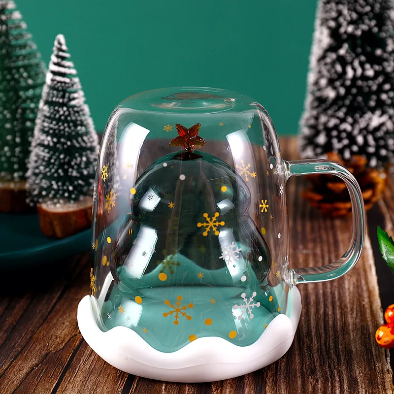 

Christmas Tree Double Glass Heat-insulated Coffee Cup, Party Drinkware, Snowman Mug, Carry-on Drinking Bottle, Christmas Gift