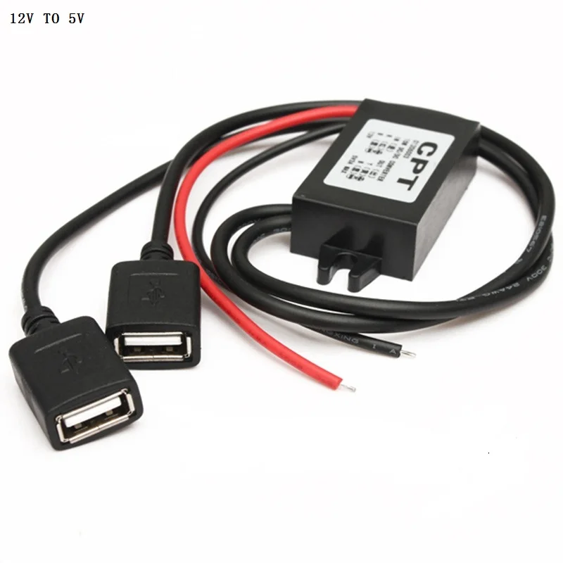 3A 12V to 5V Dual USB Power Adapter Converter Cable Module Power Connector Car Charger For Dual USB Output