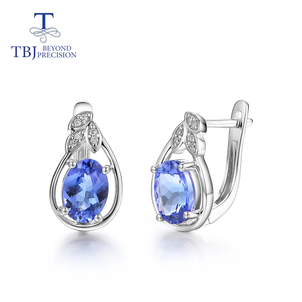 

TBJ,14K gold tanzanite earring ,Natural 0.036ct diamond earring 585 white gold with oval 5*7 1.6ct natural tanzanite jewelry