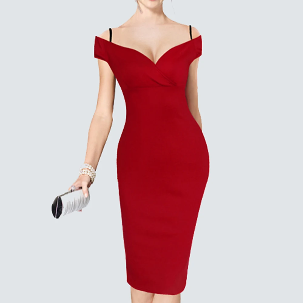 

Sexy Summer Vacation Fashion Solid V Slash Neck Sleeveless Vintage Dress Spaghetti Strap Zipper Gorgeous Sheath Dress B309