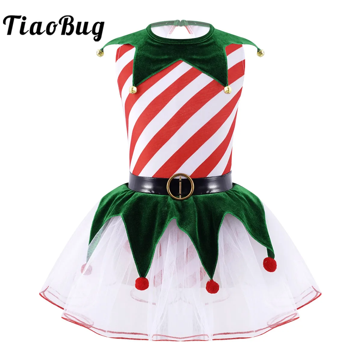 

Kids Girls Sleeveless Striped Christmas Dress =Figure Skating Dress Twirling Gymnastics Leotard Dress