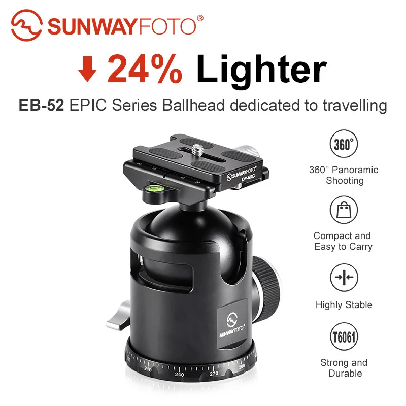 

SUNWAYFOTO EB-52 EPIC Series Traveller Ballhead Tripod Head for DSLR Camera Tripod Ballhead Professional Monopod Panoramic