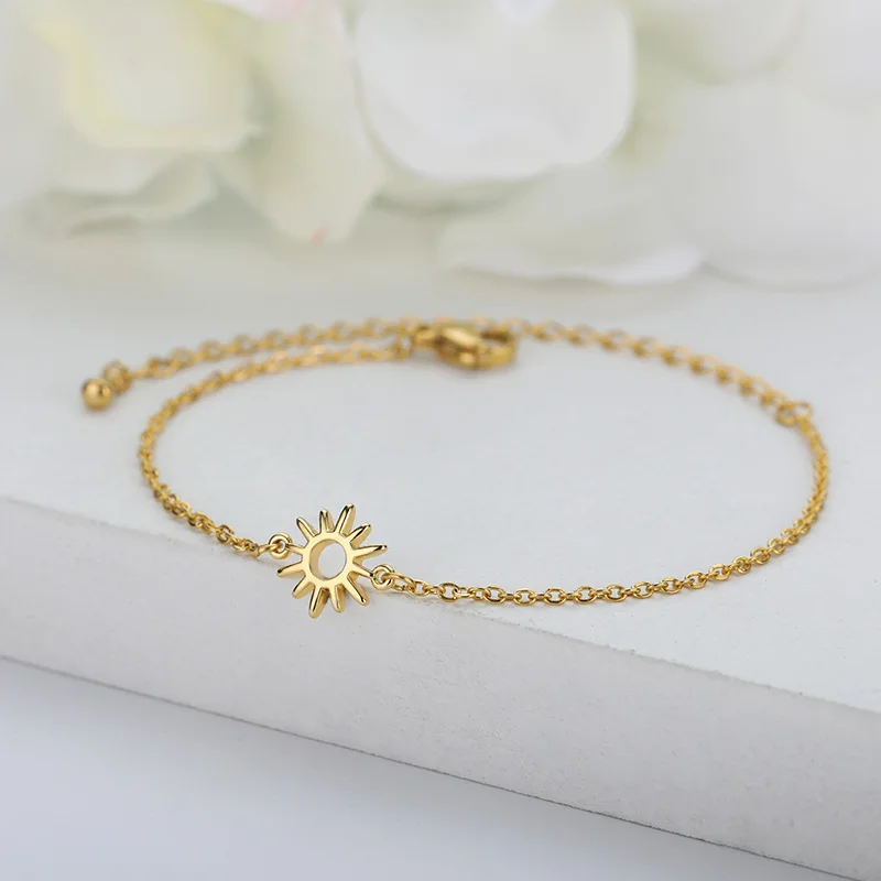 Vintage Hollow Sun Bracelets For Women Men Stainless Steel Gold Color Sunflower Bracelet Wedding Couple Jewlery Accessories Gift