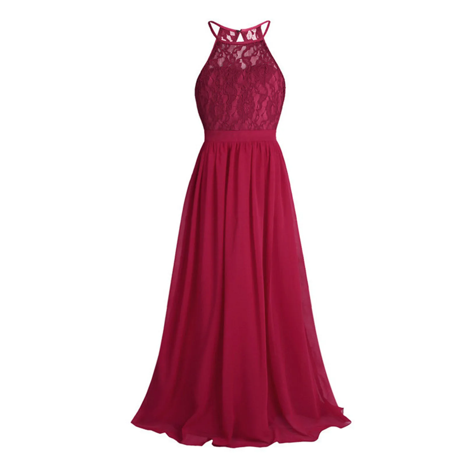 Pequeno vestido de dama de honra crianças halter maxi vestido longo baile de formatura vestido de renda chiffon flor meninas vestidos festa de casamento traje