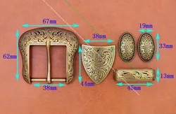 Brass Plated  Western Cowboy Rodeo Flower Craved Men Leathercraft Accessories Belt Buckle 5 Pieces Set Unisex Fits 1 1/2