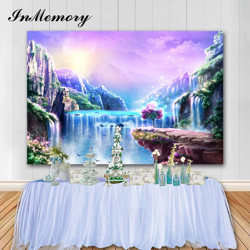 

InMemory Fantasy Forest Waterfall Girl Birthday Party Photography Backdrop Baby Shower Photo Background Vinyl Studio Banner