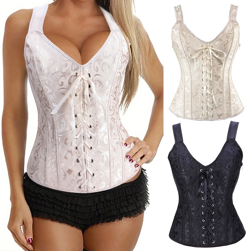 Women's Renaissance Steampunk Corset Bustier Top Overbust Waist Trainer Corsets Vest Satin Gothic Corselet Lace Up Cropped