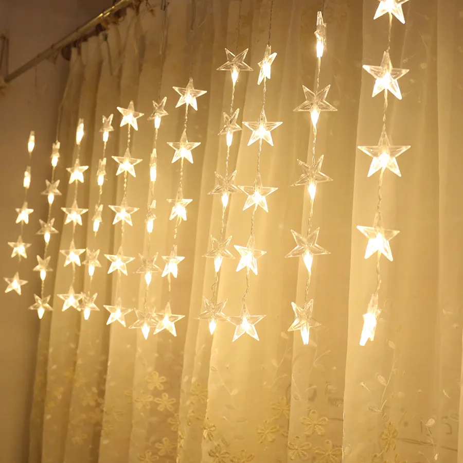 2.5M 10X5LED Full Star ghiacciolo natale LED String Light Party Wedding Light Romantic Star Curtain Fairy String Light