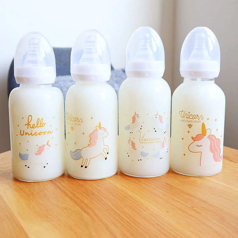 Cartoon Glass Baby Cup Horse Pattern Glass Juice Milk Tea Coffee Wine Creative Cup Gift For Childen Straw Bottle