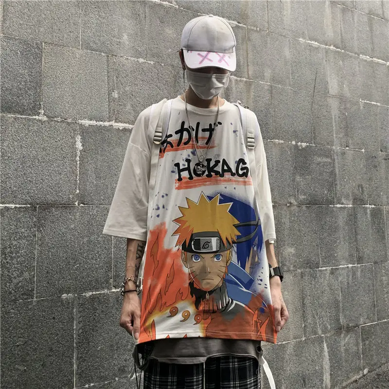 Hip Hop Cartoon T Shirt Men Japanese Anime T-Shirt Streetwear Harajuku Casual Short Sleeve Oversized Tops Summer Japan Tshirts