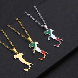 Stainless Steel Italy Map Flag Pendant Necklace Gold Silver Color Men Women Ethnic Map Jewelry Patriotic Gift