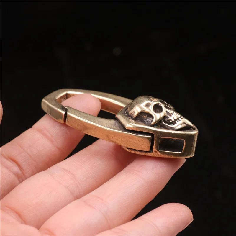 Vintage Punk Men Copper Skull Face Car Keychain Trinket Metal Brass Skeleton Key Chain Rings Hanging Jewelry DIY Keyrings Parts