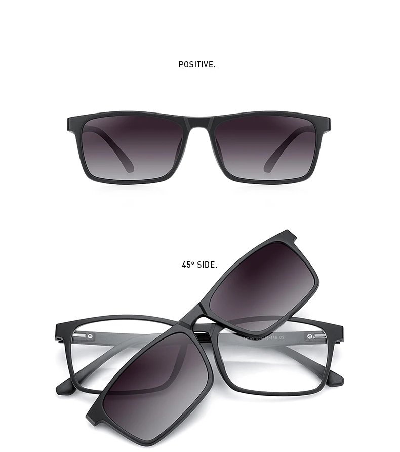 MERRYS DESIGN 5-in-1-Brillengestell mit magnetischem polarisiertem Clip für Herren und Damen, TR90-Brillengestell, quadratische Brillen S2149 – Detail 12