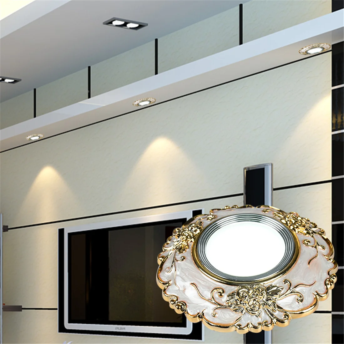 Art Déco-Lámpara empotrada con patrón de flores doradas, luz Led Cob de resina, 3W, 5W, 7W, para interior del hogar, sala de estar, pasillo, agujero