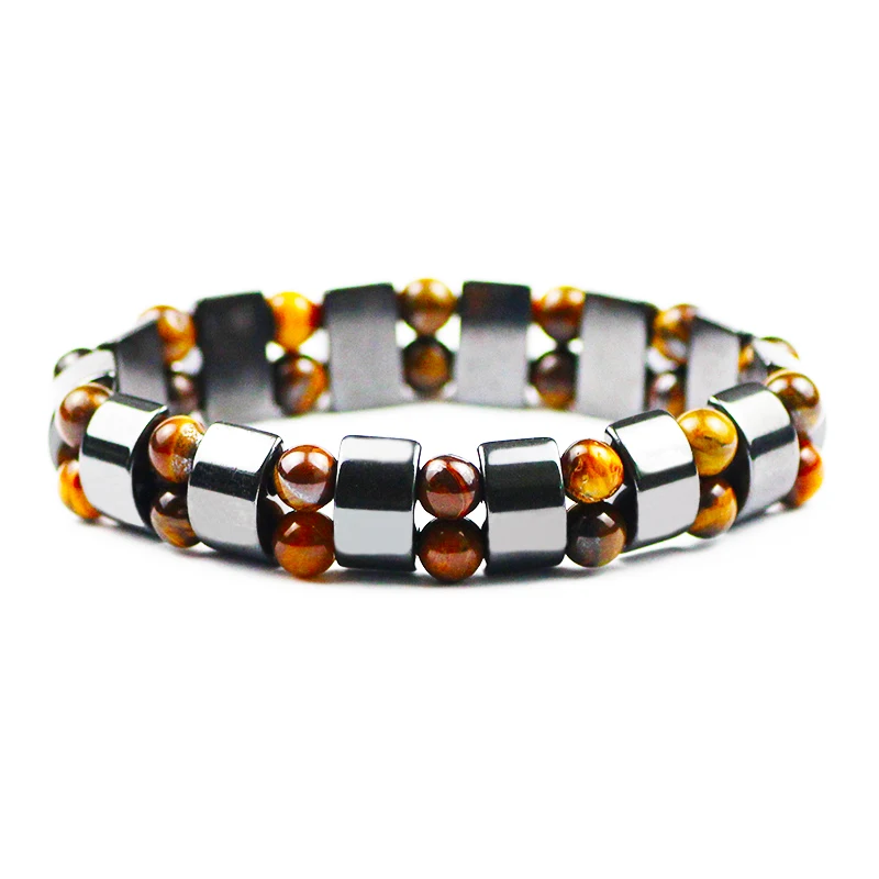 Pulseira de hematita de olho de tigre, bracelete com pedra de energia natural e hematita para homens e mulheres, pulseira dupla