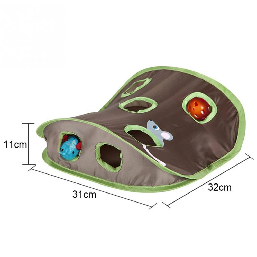 Pieghevole Cat Tunnel Tube Kitten gioca tenda Pet Cat topi caccia giocattoli Kitty Intelligence sviluppa giocattoli con campanelli per topi 9 fori
