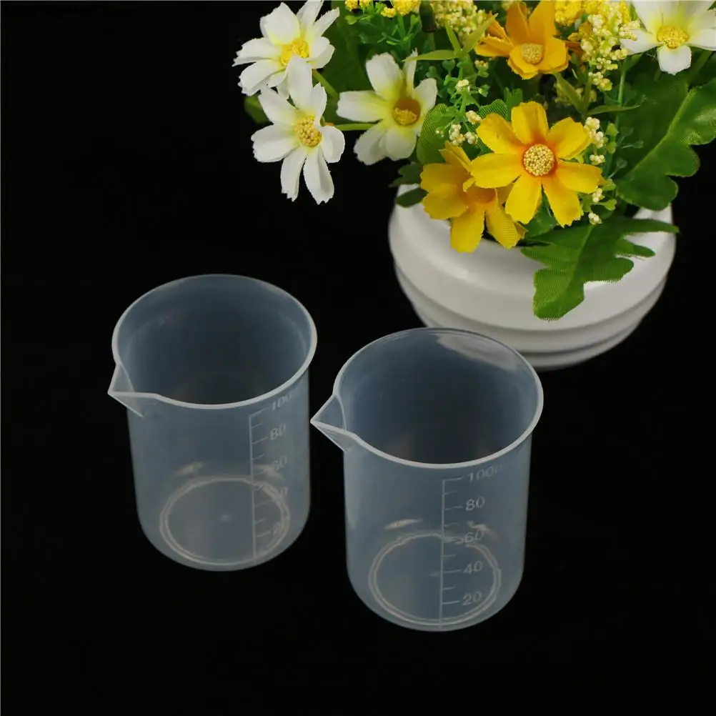 2PCS 100mL Graduated Borosilicate Glass Beaker plastic transparent Beaker Set  School Laboratory Study Supplies