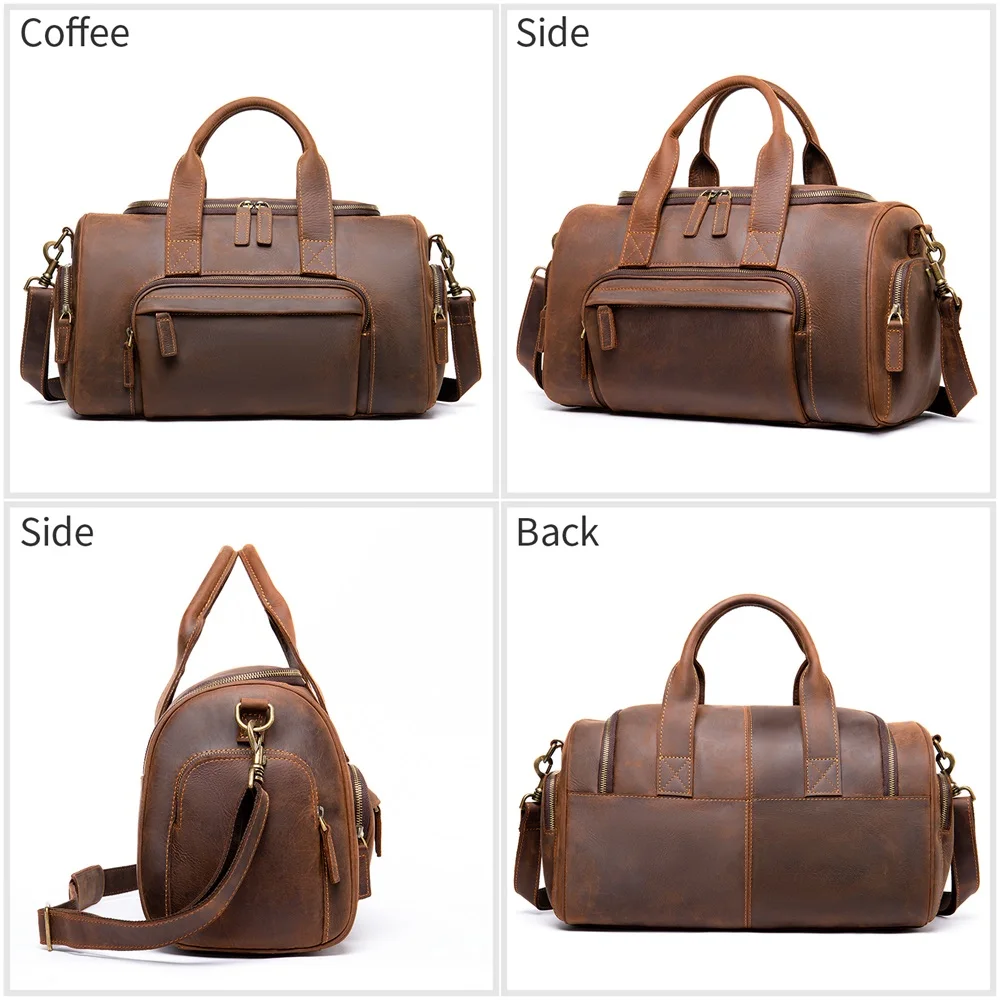 MVA Crazy Horse Leather Travel Bag Men Big Real Leather Luggage Bags Travel Shoulder Bags Male Vintage Duffel Bag Mens Crossbody