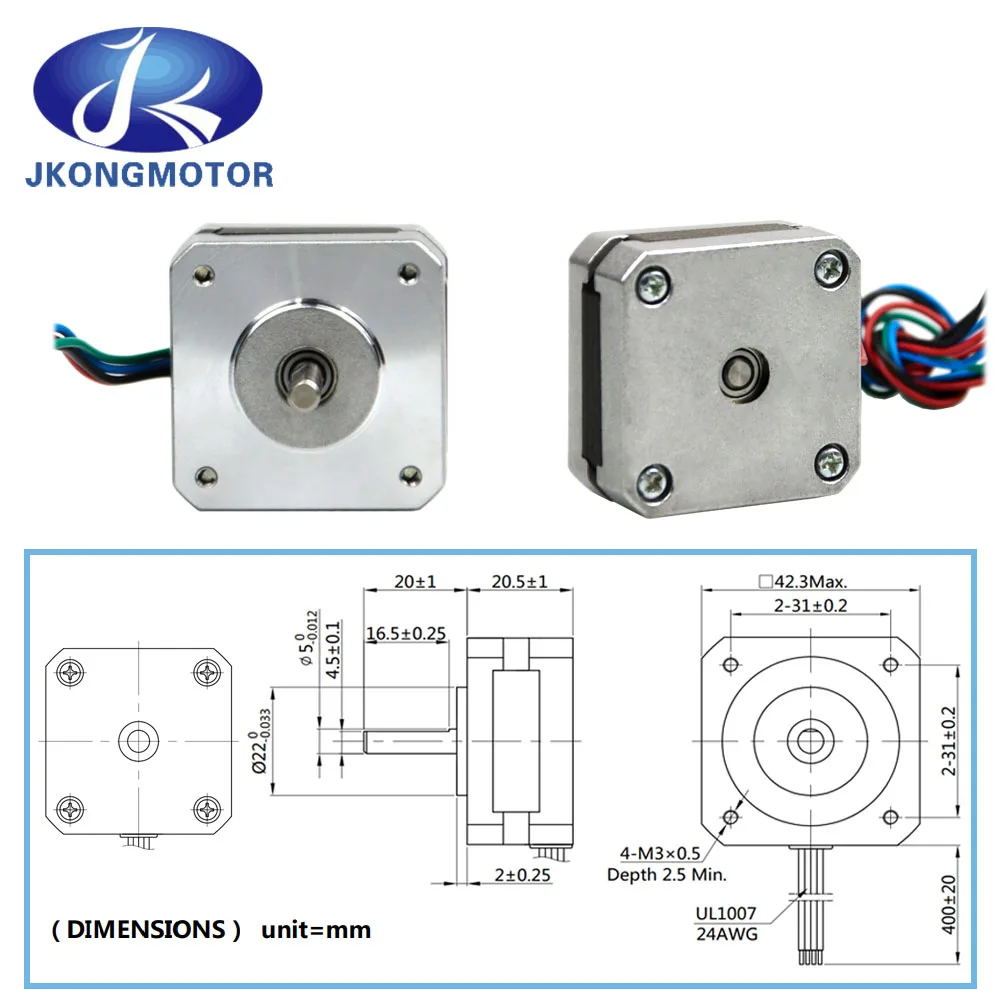 Jkongmotor Nema 17 Stepper Motor 20mm 13Ncm 1A Nema17 Step Motor 4-Lead 17HS08-1004S Motor for CNC Extruder 3D Printer Motor