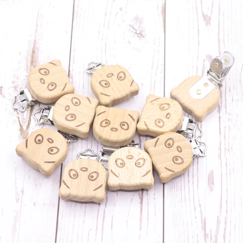 Pacifier panda 10pcs Rabbit Shape Woodcut Custom Baby Wooden Pacifier Clip Baby Teether Neutral Surprise Gift