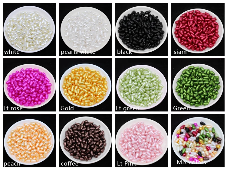 100p 6x10mm Droplet Acrylic straight ABS Imitation pearl spacer beads for DIY beading Jewelry Making Earrings Bracelet Necklace