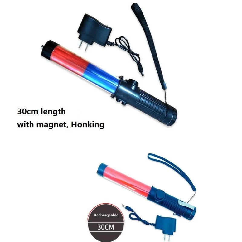 

30cm Long Rechargeable LED Barricade Burst Flashing Warning Lights Road Traffic Baton With Magnet Honking Whistle Lighting