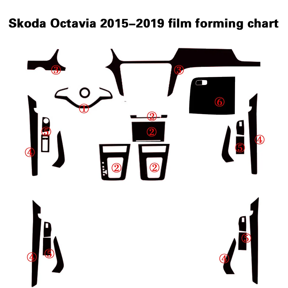 Car Interior Accessories 5D Carbon Fiber Sticker For Skoda Octavia 2015-2019 Internal Central Control Panel Door Handle Styling