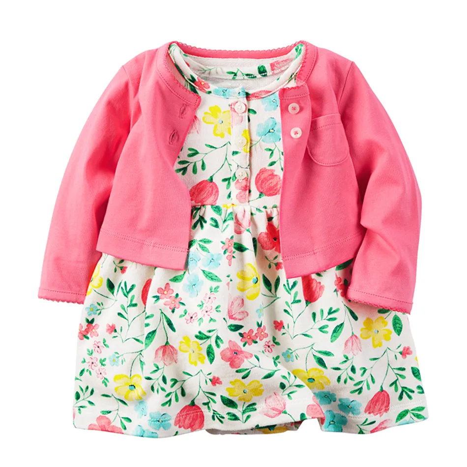 6M - 24M Baby Girls' Bodysuit Dress Cotton Floral Printed Clothes Dresses  Long-Sleeved Jackets+Short-Sleeved  2PCS Babysuit