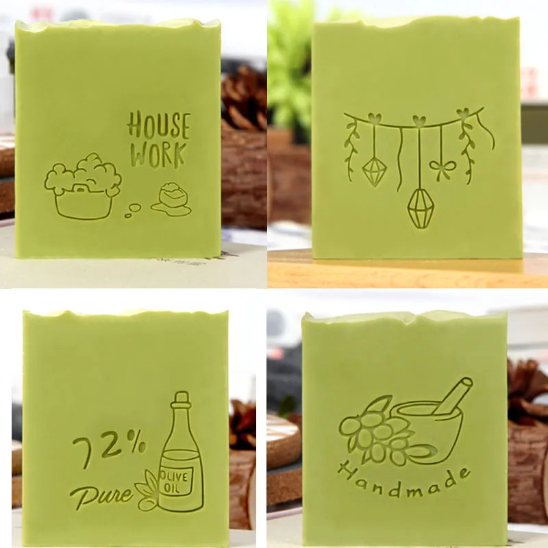 Transparent Acrylic Soap Stamp for Handmade DIY, House Work Pattern, Home Cleaning, Natural Seal with Handle, Chapters