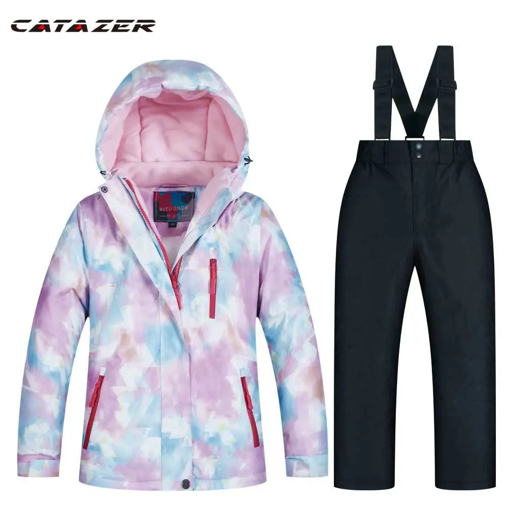 

Catazer Girls Ski Suit Waterproof Kids Ski Jacket Ski Pants Thermal Winter Outdoor Skiing Snowboarding Clothing Snowboard Jacket