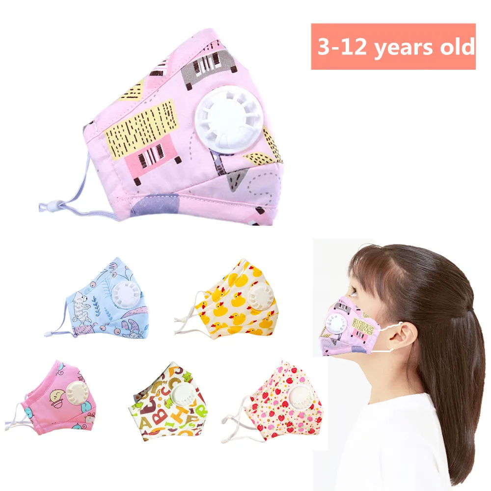 Cute Valve Face Mouth Mask Reusable Breathable Cotton Protective Children Kid Cartoon Cute PM2.5 Dust-proof Mouth Face Masks