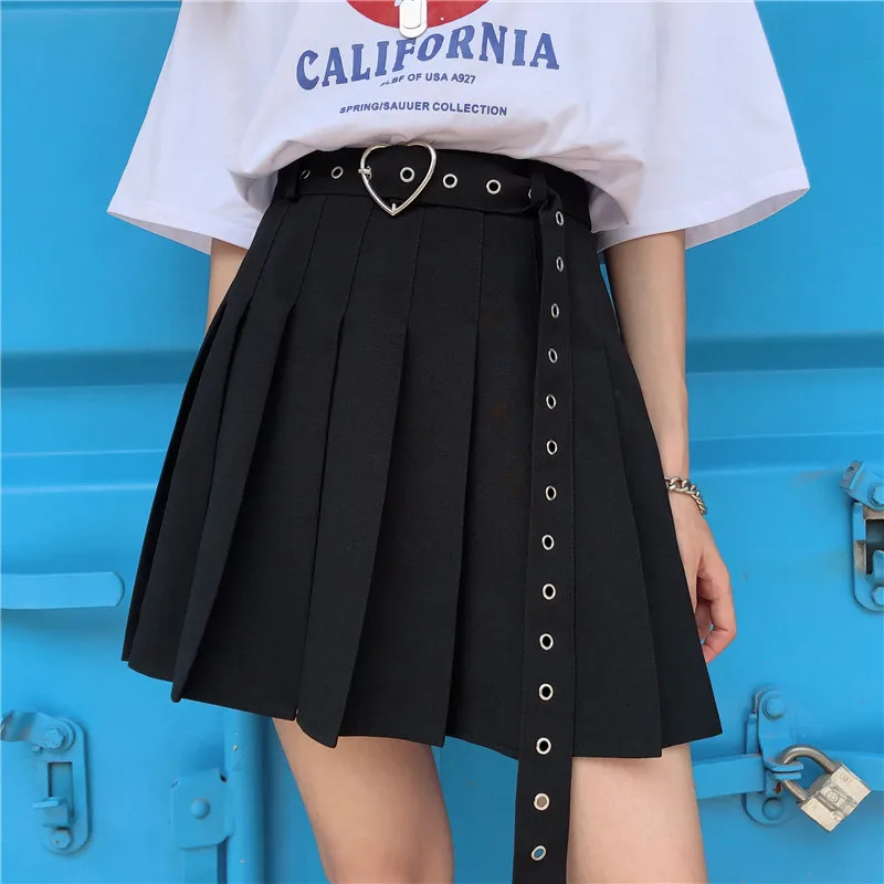 Women's High-waisted Mini Skirt 2021 Summer Harajuku y2k Tulle Black Streetwear Korean Pleated Skirt Belt Casual College Skirts