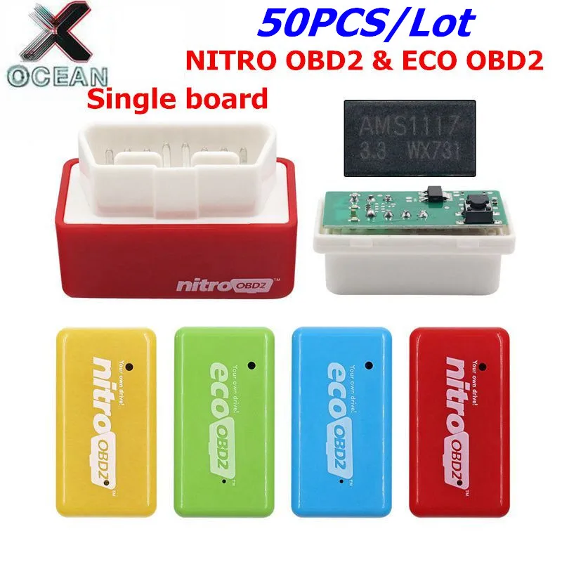 

50pcs Nitro&Eco OBD2 Plug&Driver OBD2 Car Chip Tuning Performance Box Interface Single board For Benzine Diesel Car 15% FuelSave