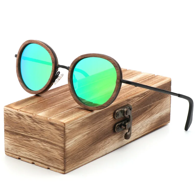 

2021 High Quality Luxury Design Fashion Sunglasses Polarized Wooden Metal Women Shade Sunglasses With Glasses Case