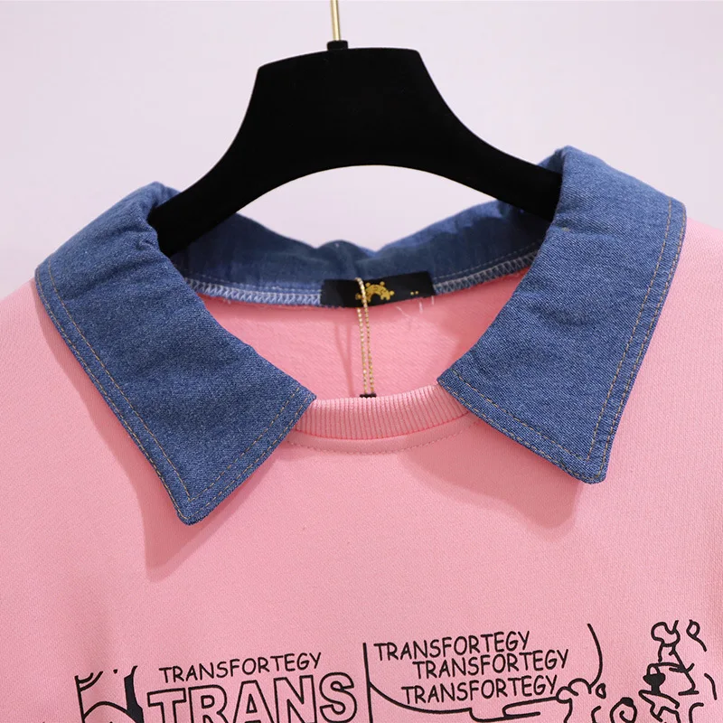 긴소매 코튼 핑크 프린트 스웨터 코트 여성용, 플러스 사이즈, 오버사이즈 풀오버, 3XL 4XL 5XL 6XL 7XL, 봄 가을 신상품