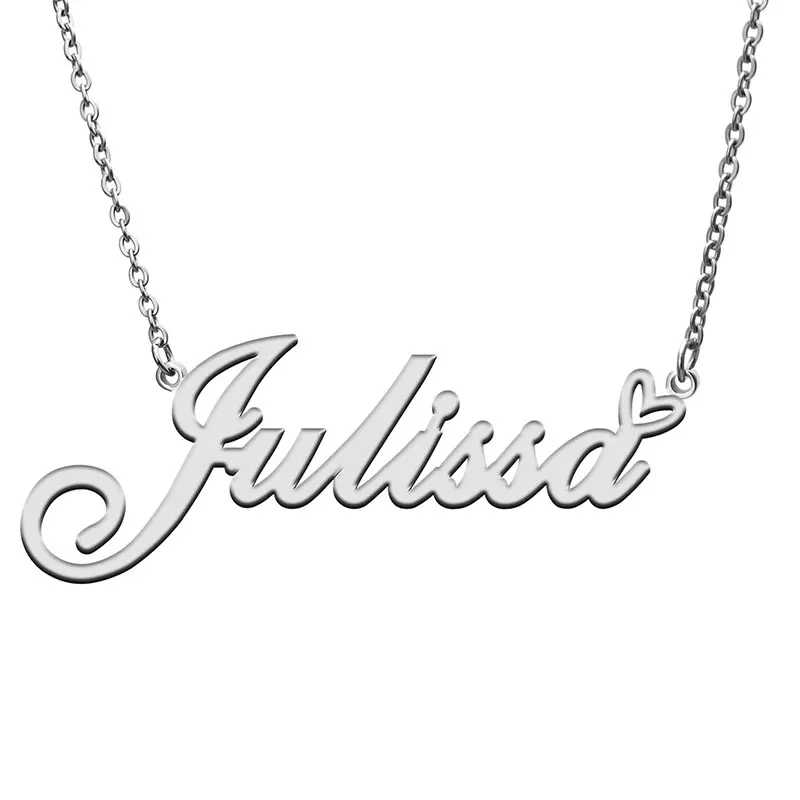 Julissa Name with Love Heart Necklace for Women Stainless Steel Jewelry Nameplate Pendant Femme Mother Child Girls Gift