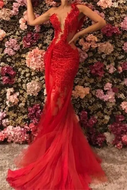 Exquisite Mermaid Evening Dresses Custom Made V-neck Sleeve-less Party Dress Zipper Back Tea Length Gowns