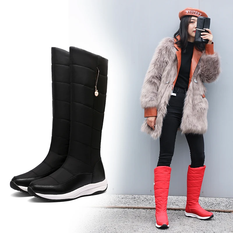 Women\'s Waterproof Snow Boots Mid-Calf Non-slip Winter Warm Cotton Down Shoes High Rain Boots Ladies 2020 British Drop Shipping