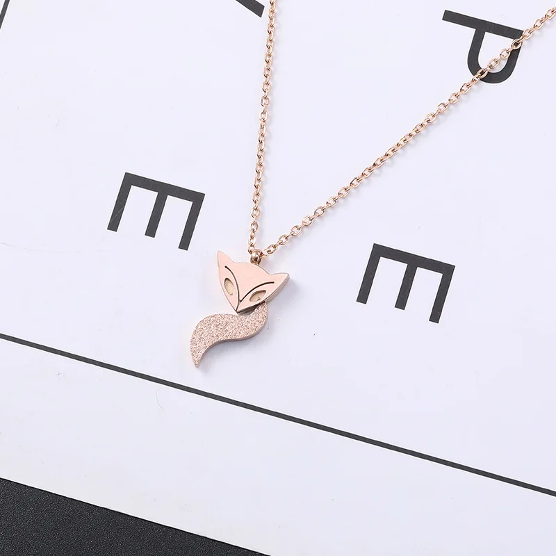 Stainless Steel Fox Pendant Necklace Trendy Animal Choker Chain Rose Gold Color Necklaces for Women Jewelry Christmas Gift