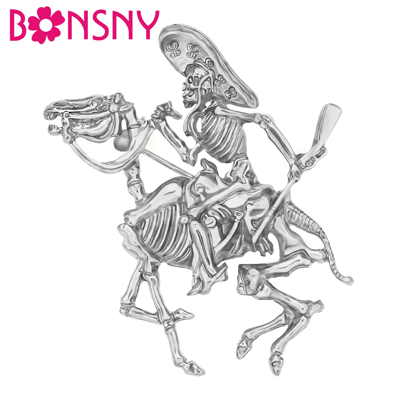 

Bonsny Alloy Antique Silver-plated Holloween Death Reaper Brooches Skull Skeleton Clothes Scarf Jewelry Lady Festival Accessory