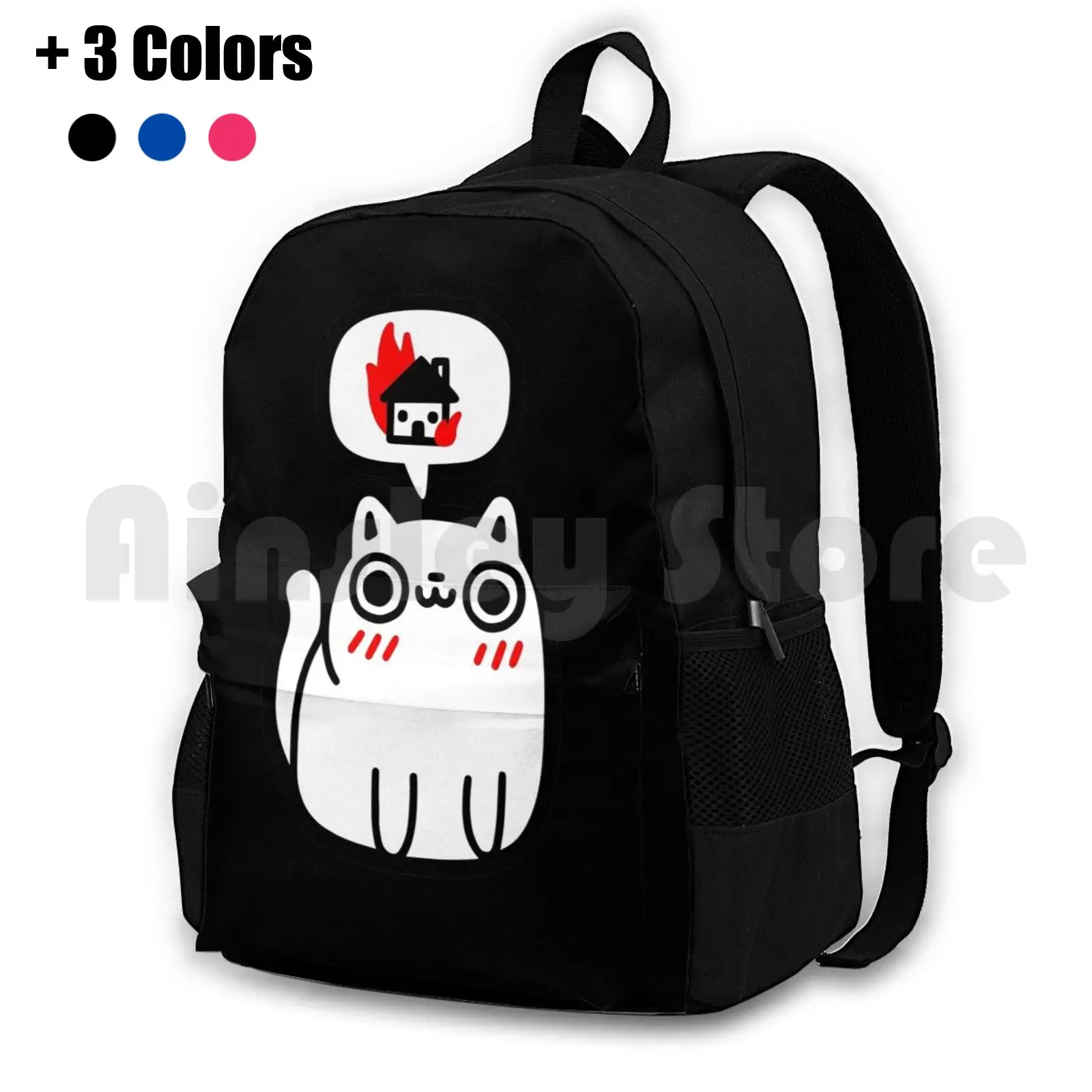 Dreaming Of Destruction Outdoor Hiking Backpack Riding Climbing Sports Bag Cat Cats Funny Cute Destruction Destroy Fire