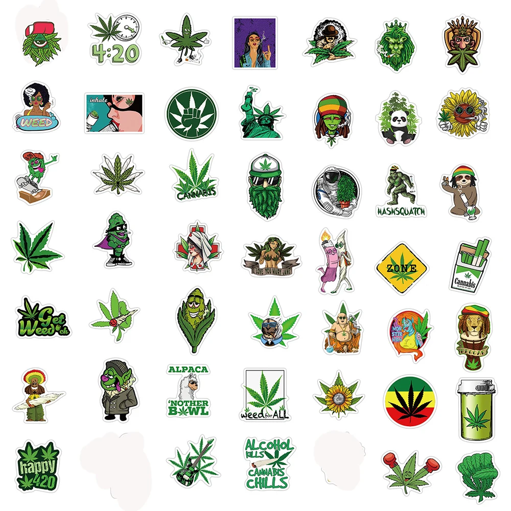 10/50/100PCS Weed Stickers Vinyl Marijuana Decals Funny Smoke Waterproof Aesthetic Stickers for Laptop Water Bottle Skateboard