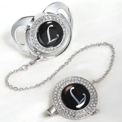 Silver Pacifier Bling Baby Pacifier Clip 26 Letters Initials BPA Free Dummy Unique Design SGS Approval PWBC chupetes de lujo