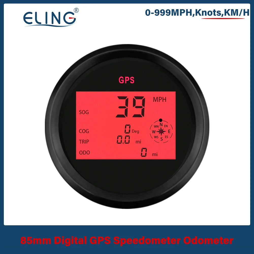 ELING 85mm Digital GPS Speedometer Odometer 0-999 knots km/h MPH with Red Backlight 9-32V for Boat Car Yacht Vessel Motorcycle