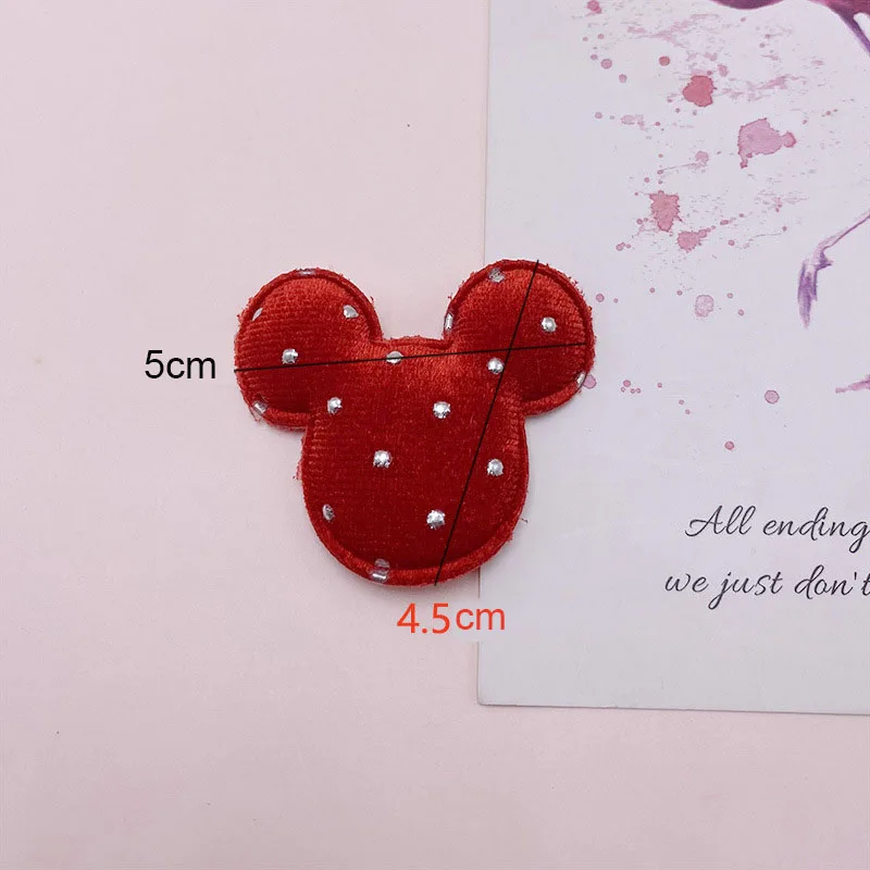 Plush Dot Mouse Head Padded Appliques for Craft Clothes, Sewing Supplies, DIY Hair Clip Accessories, 5*4.5cm, 30 PCs/Lot