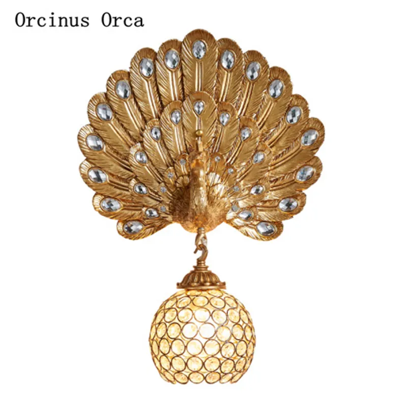 Retro romantic Colorful Peacock open screen wall lamp living room background wall corridor luxury led Phoenix crystal wall lamp