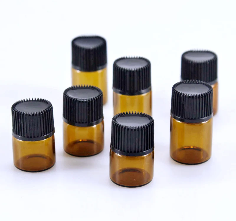 50pcs 1ml 2ml 3ml 5ml Drams Amber Glass Bottle With Plastic Lid Insert Essential Oil Glass Vials Perfume Sample Test Bottle