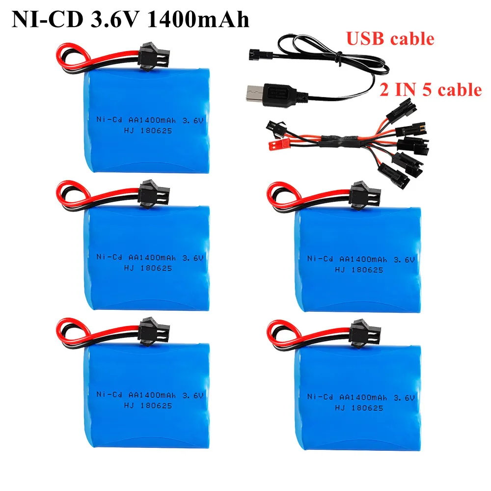 3.6V 700/1400/1800mah akumulator NICD i kabel do ładowarki USB zestaw na zabawki elektryczne samochód statek Model robota akumulator AA Pack