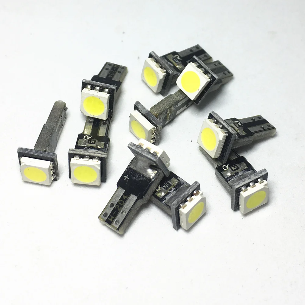 

10 шт. Авто T5 светодиодный 1 SMD 5050 датчик лампочки приборной панели фонарь освещения номерного знака автомобиля Canbus Error Free Подсветка приборной панели для DC 12V белого цвета